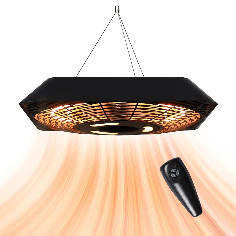 Photo 1 of Star Patio Electric Patio Heater, Outdoor Heater with Remote and Touch Switch, 750W/1500W Infrared Heater with SQUARE SHAPE Black Finish, Modern Hanging Heater, IP45 Waterproof, STP1568-RMLED-SQ
