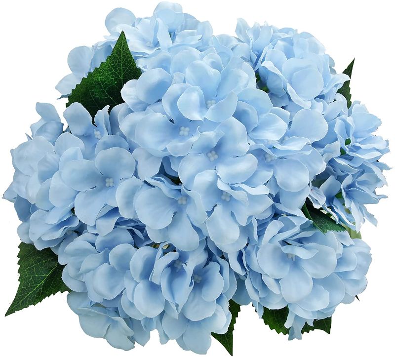 Photo 1 of Felice Arts Artificial Flowers 18" Silk 7 Big Head Blue Hydrangea Bouquet for Wedding Room Home Hotel,Party Decoration(Light Blue)
