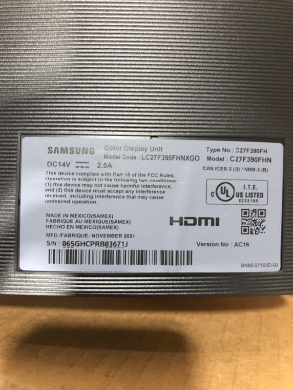 Photo 3 of Samsung CF390 Series 27 inch FHD 1920x1080 Curved Desktop Monitor for Business, HDMI, VGA, VESA mountable, 3-Year Warranty, TAA (C27F390FHN), Black
