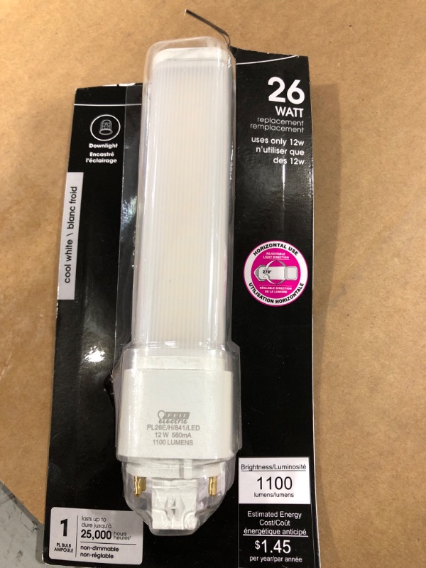 Photo 2 of 26-Watt Equivalent PL Horizontal CFLNI 4-Pin Plug-in GX24Q-3 Base CFL Replacement LED Light Bulb, Cool White 4100K
