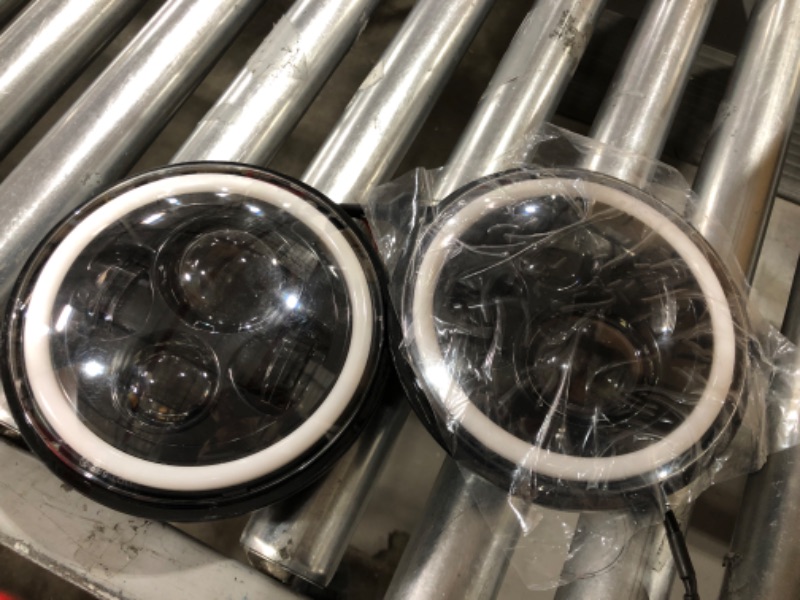 Photo 2 of 7 inch LED Headlight Amber White Angel Eyes DOT E-MARK Approved Hi/lo Beam and 6000K/3500K DRL lamp Halo, UNI-SHINE J003T-pair
