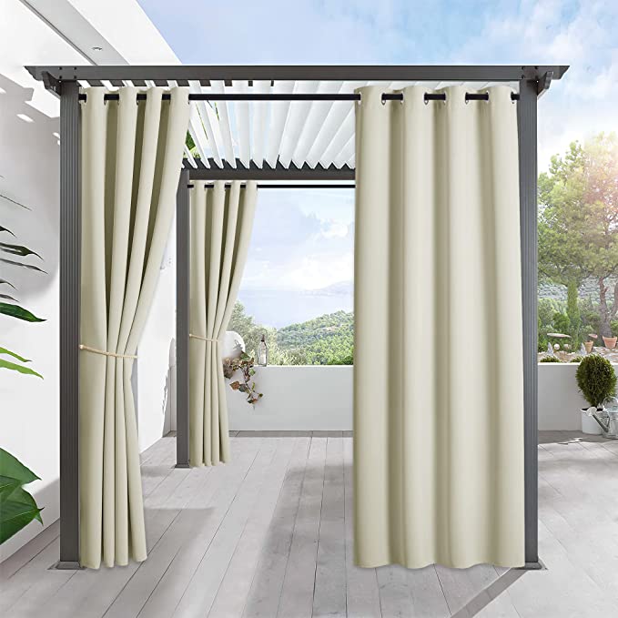 Photo 1 of RYB HOME Outdoor Curtains 95 inches Long - Waterproof Weather Resistant Indoor Outdoor Deck for Patio Door Garden Canopy Backdrop Lanai Pavilion Pergola, W 52 x L 95, 1 Pc, Beige
