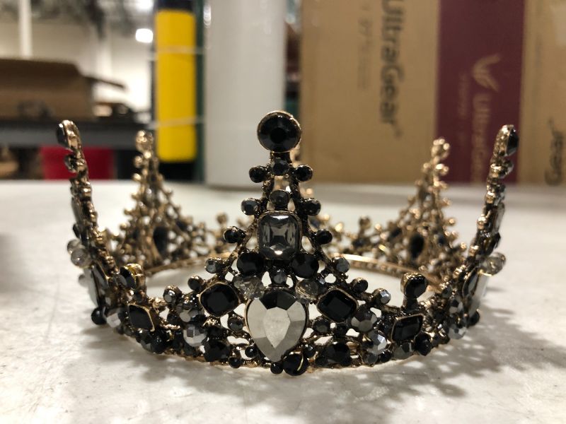 Photo 2 of Ambari Black Crowns for Women Tiara Vintage Style Crown Hair Piece Accessories for Bride, Wedding, Prom, Birthday, Engagement, Bridal Shower - Baroque Jewelry for Women, New Packaging
