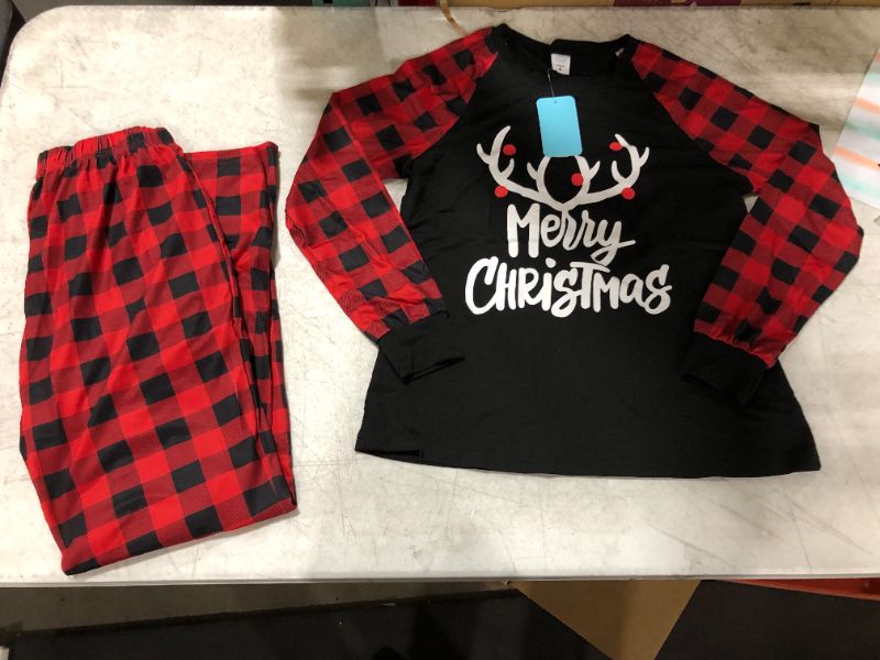 Photo 1 of Christmad rain deer antler merry christmas plaid black and red pajama set, size small