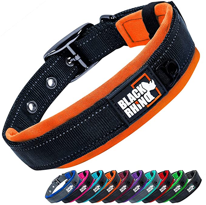 Photo 1 of Black Rhino - The Comfort Collar Ultra Soft Neoprene Padded Dog Collar for All Breeds - Heavy Duty Adjustable Reflective Weatherproof (XLarge, Orange/Bl)
