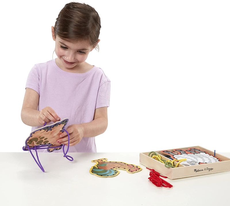 Photo 1 of Melissa & Doug Lace and Trace Activity Set: 5 Wooden Panels and 5 Matching Laces - Farm boy girl toys

