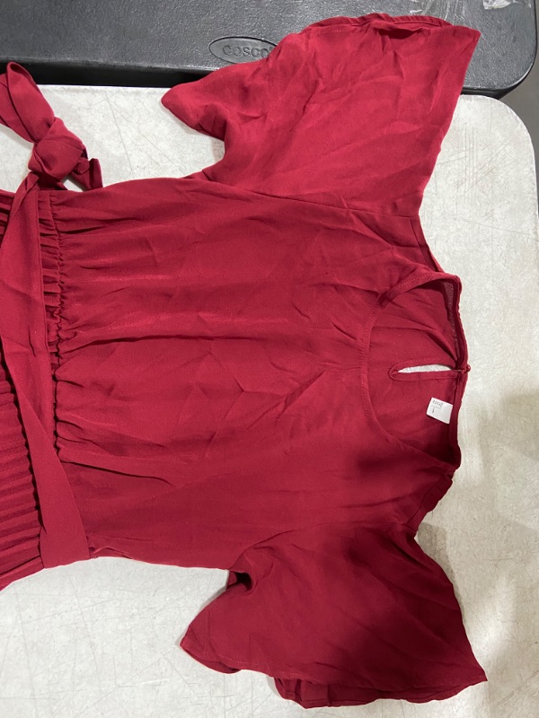 Photo 1 of beautiful long wine red flowy floor length dress  size large flowy shoulders with waist tie