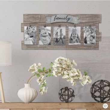 Photo 1 of 26.4" x 11.6" Rustic Wooden Collage Photo Frame with Clips Worn White/Brown - Stonebriar Collection

