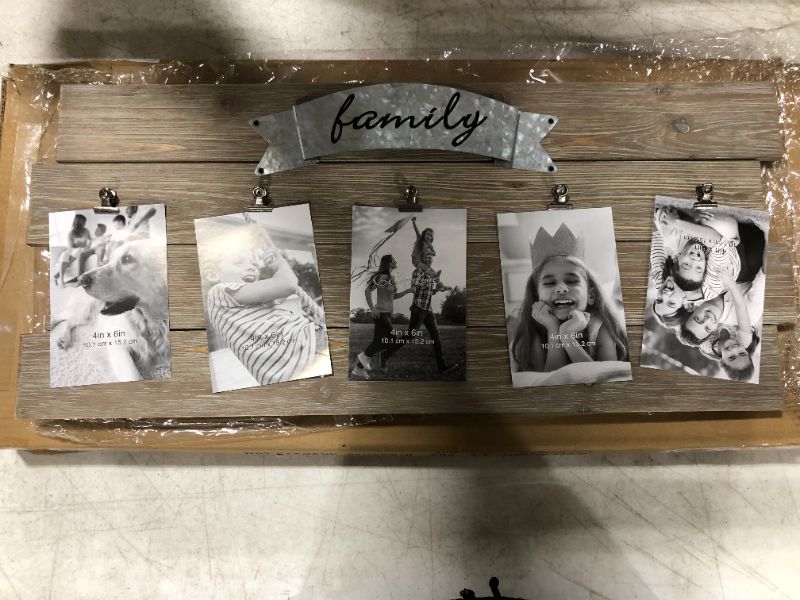 Photo 2 of 26.4" x 11.6" Rustic Wooden Collage Photo Frame with Clips Worn White/Brown - Stonebriar Collection

