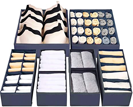 Photo 1 of Dresser Drawer Underwear Organizer - Large Drawer Organizer Closet Divider Washable Clothes Bra Sock Tie Foldable Storage Box Drawer Polyester Fabric Baby Cloth Panties Belts Set of 6,Dark Gray
