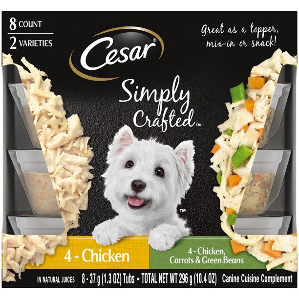 Photo 1 of CESAR SIMPLY CRAFTED Chicken, and Chicken, Carrot & Green Bean, Wet Dog Food for Adult Dogs of All Sizes, Cuisine Complement Variety Pack, , (8) 1.3 oz. Tub
