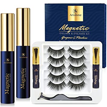 Photo 1 of Arishine Magnetic Eyelashes with Eyeliner Luxury Multi-layered Effect Natural Look Faux Mink Lashes for Girls | 5 Pair
