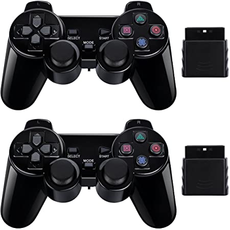 Photo 1 of BLUE LAKE Performance 2 Pack Wireless Controller 2.4G Compatible with Sony Playstation 2 PS2 (Jet Black)
