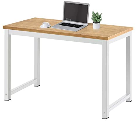 Photo 1 of AZL1 Life Concept Modern Studio Collection Soho Computer Office Desk Simple Study Table Sturdy Writing Desk Workstation for Home Office, 47 Inch, Walnut with White Metal Frame
