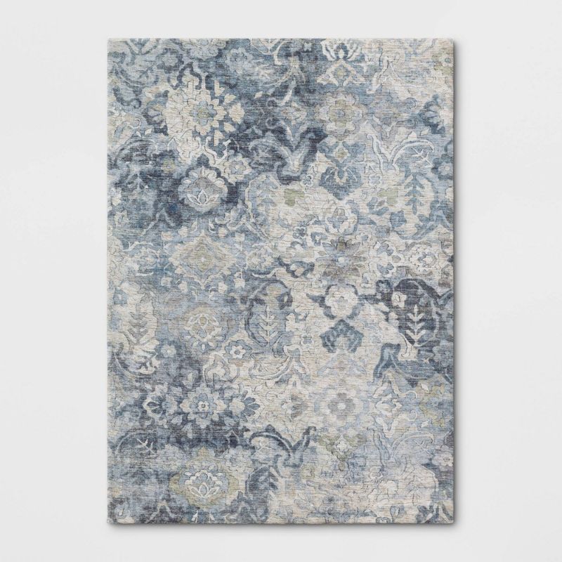 Photo 1 of 5'x7' Judson Distressed Floral Printed Area Rug Blue - Threshold™
