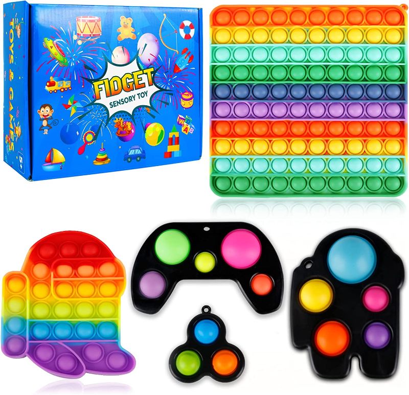 Photo 2 of Large Big Jumbo 100 Rainbow Game Controller Mega Pop Simple Bubble its Dimple Toy Pack, Package Kit Push Box Set, Giant Huge Kids Gifts
