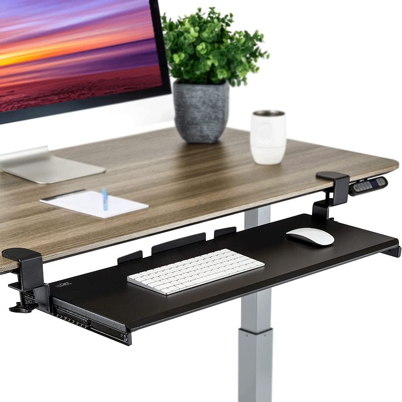 Photo 1 of Seville Classics Airlift Ergonomic Desk Keyboard And Mouse Tray Under Computer Table Slide-Out Platform Drawer For Typing Workstation, 31.5" Pull Out, Black
