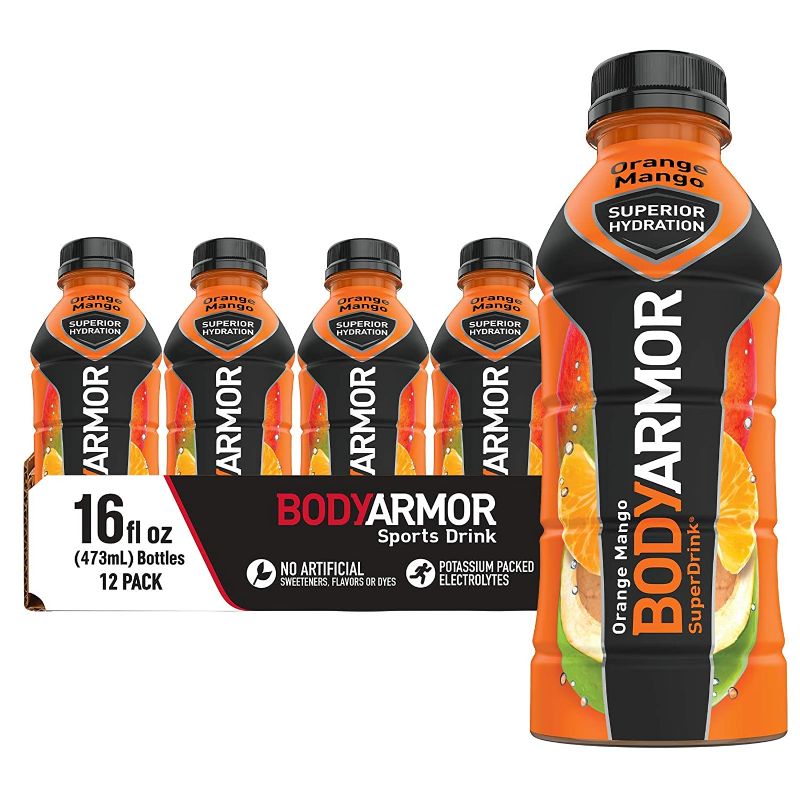 Photo 1 of BODYARMOR Sports Drink Sports Beverage, Orange Mango, Natural Flavors With Vitamins, Potassium-Packed Electrolytes, No Preservatives, Perfect For Athletes, 16 Fl Oz (Pack of 12)
