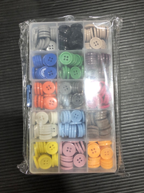 Photo 2 of Hegebeck 300pcs Colorful Buttons Assorted Sizes for Craft, 15 Colors Mixed Sewing Buttons with Box, 15mm Small Resin Button ,4-hole Round Resin Buttons for Children's Manual Button Painting and Sewing
