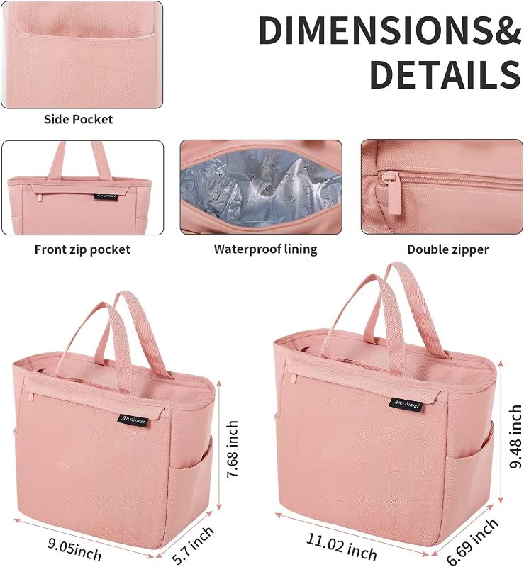 Photo 4 of Lunch Bag for Women,Collapsible,Insulated Lunch Box for Adult,Easy to Clean, Waterproof, High Capacity Bags for Work, Picnic,Outdoor,or Travel (Large, Pink)
