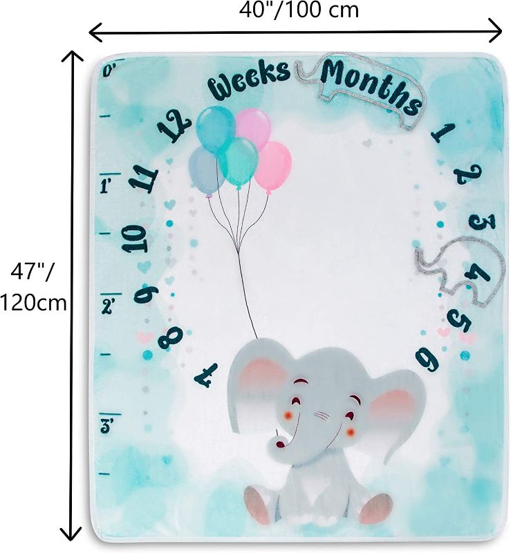 Photo 1 of Baby Monthly Milestone Blanket - Special Design Elephant Frames, Soft Unisex Blankets with Growth Chart Ruler, Best for Baby Shower, Registry, Newborn Gifts, Baby Girl Gifts, Baby Boy Gifts
