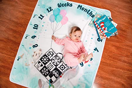 Photo 2 of Baby Monthly Milestone Blanket - Special Design Elephant Frames, Soft Unisex Blankets with Growth Chart Ruler, Best for Baby Shower, Registry, Newborn Gifts, Baby Girl Gifts, Baby Boy Gifts
