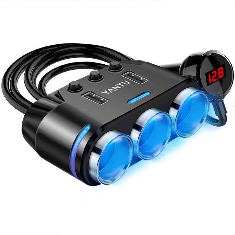 Photo 1 of YANTU Cigarette Lighter Adapter 3 Socket Cigarette Lighter Splitter with LED Voltage Display Dual USB Car Charger On/Off Switches 12V Car Splitter Adapter Dashcam
