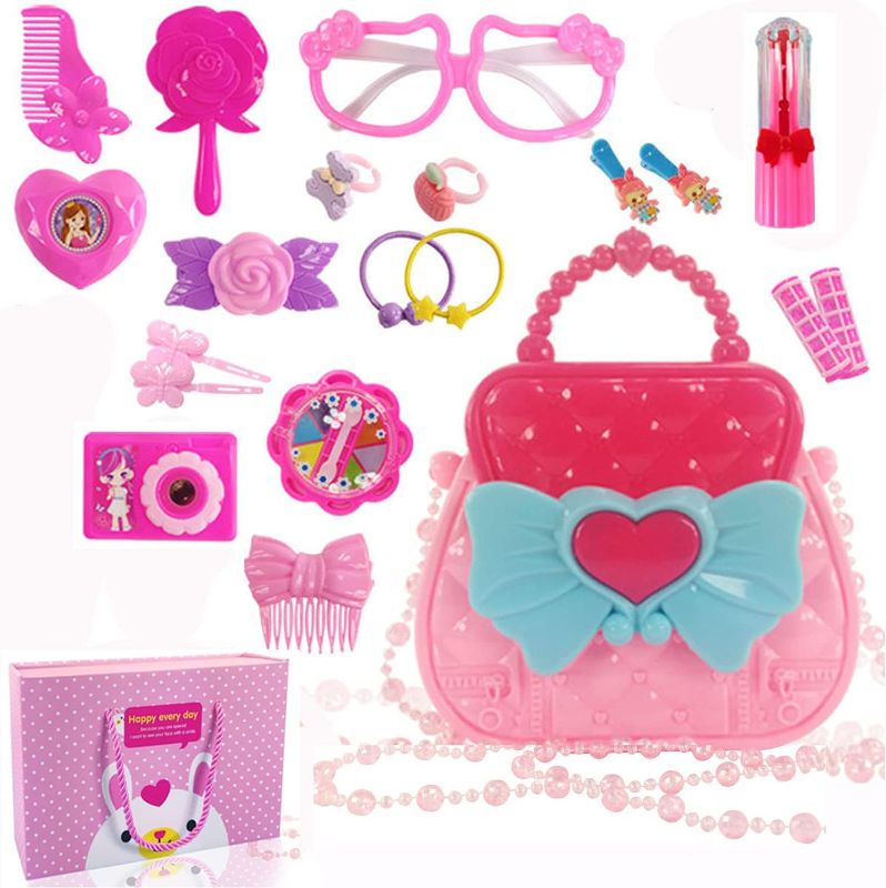 Photo 1 of  Makeup Toys for Girls Pretend Play Beauty Hair Salon Toys 21pcs Dressing Up Kit with Princess Bag Simulation Role Play Toys Gift ,Gift Box Christmas Birthday Gifts for Little Girls (21pcs)
