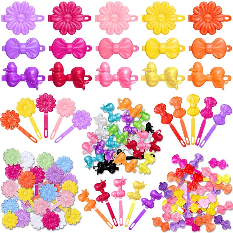 Photo 1 of 128 Pieces Hair Barrettes for Toddler Girls Self Hinge Hair Barrette Baby Girl Hair Clips 80s 90s Flower Bow Cartoon Design Hair Pins Colorful Cute Hair Barrette for Girls Toddler (Cute Style)
