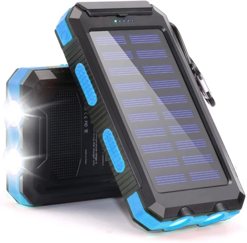 Photo 1 of Solar Charger 20000mAh Portable Solar Power Bank Waterproof External Battery USB Charger Built in LED Light with Dual 2 USB Port/LED Flashlights for All Smartphone, Android Cellphones
