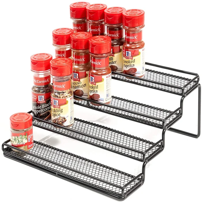 Photo 1 of Black 4 Tier Spice Rack Organizer Step Shelf Countertop Spice Storage Holder, For Kitchen Cabinet Cupboard Pantry, Metal
