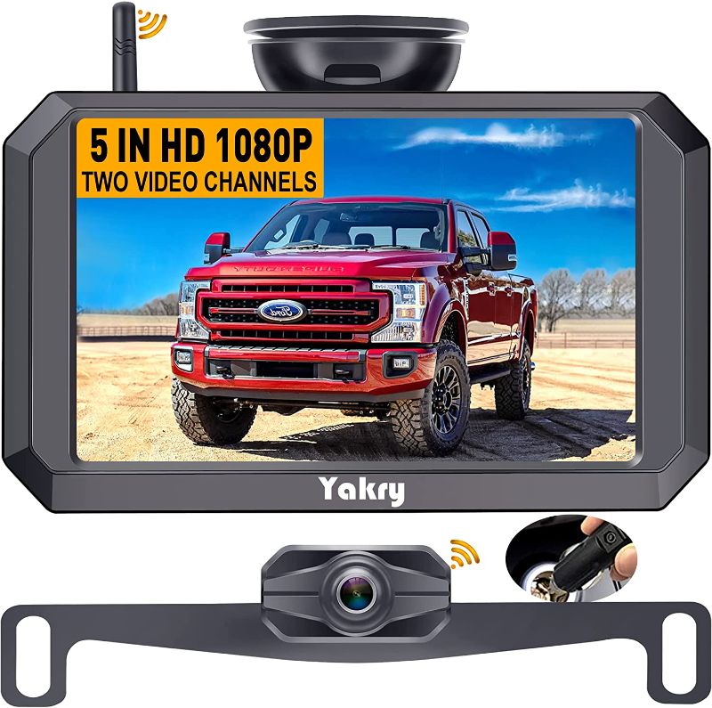 Photo 1 of Wireless Backup Camera for Truck HD 1080P Bluetooth Backup Camera 5“ Monitor Hitch Rear View Camera for Trucks,Camper,Car,SUV Second Wireless License Plate Camera RV Camera Yakry Y24
