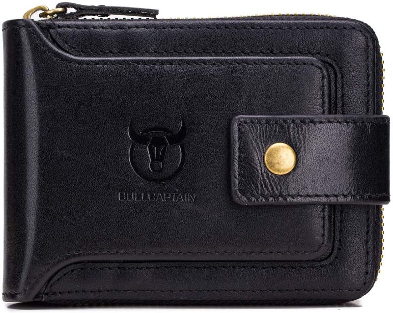 Photo 1 of BULLCAPTAIN Men's Genuine Leather RFID Large Capacity ID Wallet with Zipper Pocket and Coin Pocket QB-231 (Customizable)
