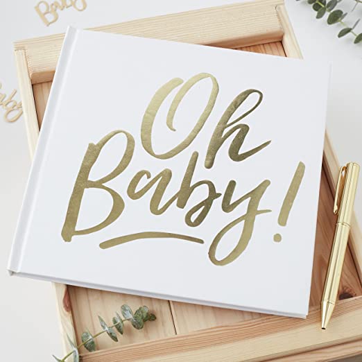 Photo 1 of Ginger Ray White And Gold Foiled Oh Baby Shower Party Guestbook 1 Pack
