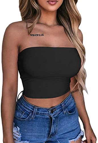 Photo 1 of LAGSHIAN Women's Sexy Crop Top Sleeveless Stretchy Solid Strapless Tube Top
L