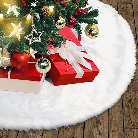 Photo 1 of 2 PACK - QUKOPSE Christmas Tree Skirts White Plush Luxury Faux Fur for Christmas Home Decorations, Xmas Party Holiday Decorations (48 inch Dia)

