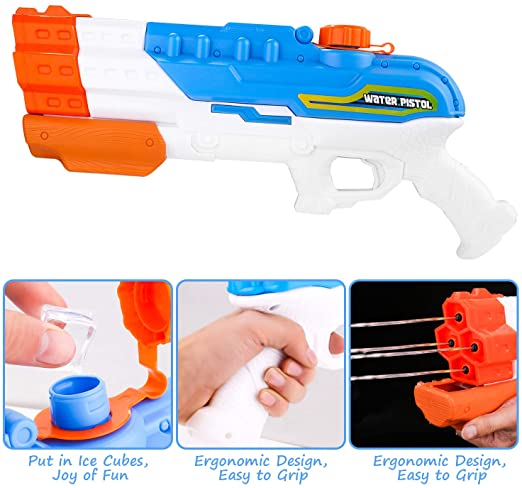 Photo 1 of 2 PACK - Biulotter Water Guns for Kids Adults, 4 Nozzles 1200cc Water Gun Pistol Squirt Gun for Water Fight Swimming Beach Water Toy 30-35 Feet Shooting Range for Kid&Adult
