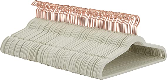 Photo 1 of Amazon Basics Slim, Velvet, Non-Slip Suit Clothes Hangers, Ivory/Rose Gold - Pack of 100
