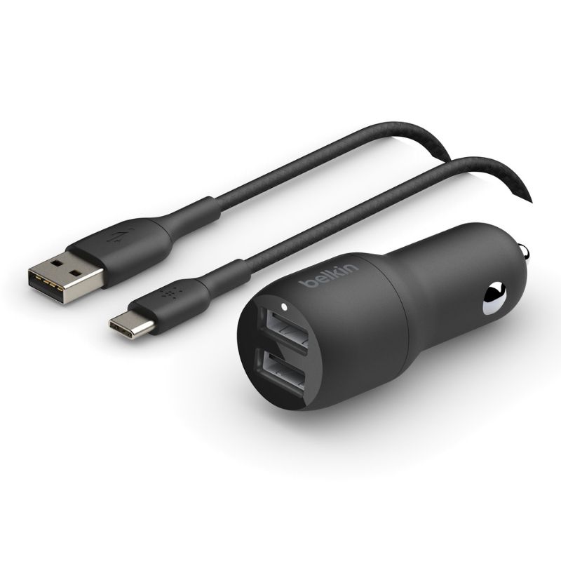 Photo 1 of Belkin BOOSTCHARGE 24W Dual-Port USB-a Car Charger + USB C to USB-a Cable, 5ft
