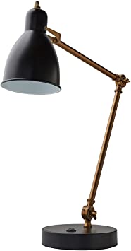 Photo 1 of Amazon Brand – Rivet Caden Adjustable Task Table Lamp with USB Port, Bulb Included, 28.5"H , Black and Brass
