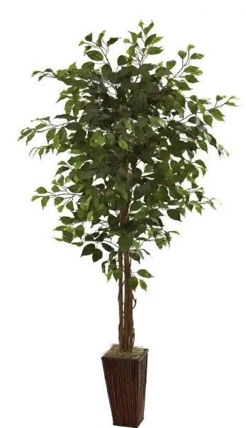 Photo 1 of 6ft. Indoor Artificial Ficus Tree in Bamboo Planter