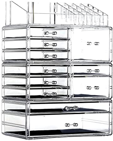 Photo 1 of Cq acrylic Clear Makeup Storage Organizer Drawers Skin Care X Large Cosmetic Display Cases Stackable Storage Box With 11 Drawers For Dresser,Set of 4
