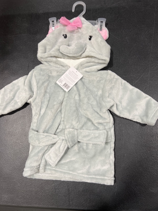 Photo 2 of Hudson Baby Unisex Baby Plush Animal Face Robe, Pretty Elephant, One Size, 0-9 Months
