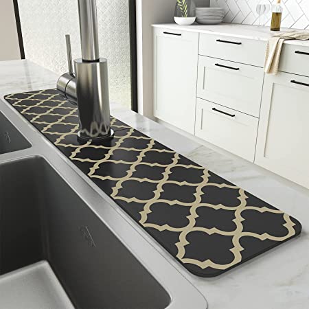 Photo 1 of AMOAMI- Faucet Splash Drip Catcher Guard for Kitchen Bathroom Faucet-Absorbent Quick Dry Sink Mat Dish Drying Mat Pad for Kitchen Bathroom Counter Accessories Gadgets (5.4"X24" Dark Gray, Pack of 2)
