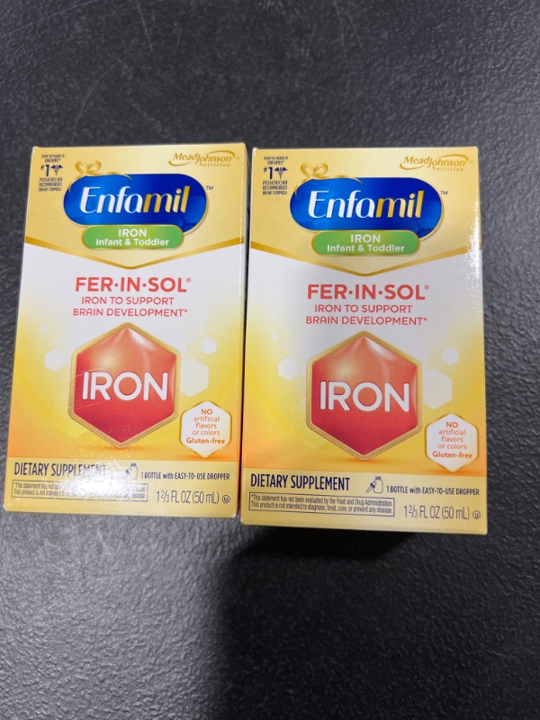 Photo 2 of Enfamil Fer-In-Sol Iron Supplement Drops for Infants & Toddlers, Supports Brain Development, 50 mL Dropper Bottle Pack of 2, EXP:02/01/2023