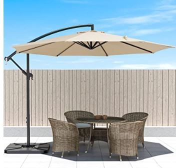 Photo 1 of Bumblr 10ft Outdoor Umbrella with Base Included, Patio Offset Deck Umbrellas with Stand, UV Protected Sun Shade for Garden Lawn Backyard Pool, Beige --- MISSING BASE ---