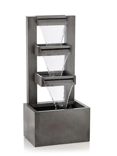 Photo 1 of Alpine Corporation- 43 in. Tall Outdoor Multi-Tier Modern Industrial Metal Fountain