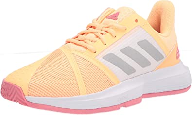 Photo 1 of adidas Women's Courtjam Bounce Tennis Shoe in Acid Orange/Silver Metallic/Hazy Rose size 6