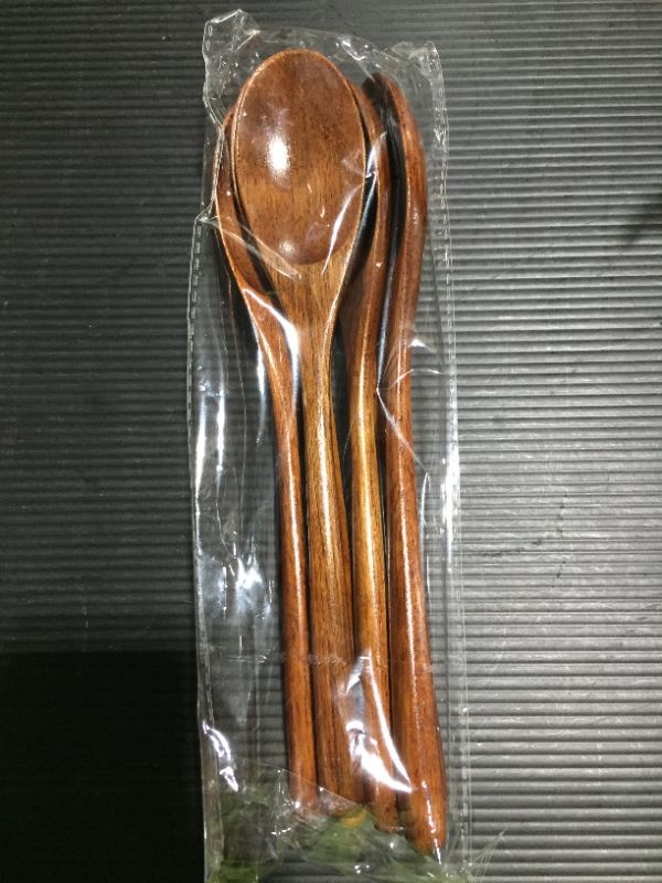 Photo 2 of 6 Pieces 9 Inch Wood Soup Spoons for Eating Mixing Stirring, Long Handle Spoon with Japanese Style Kitchen Utensil