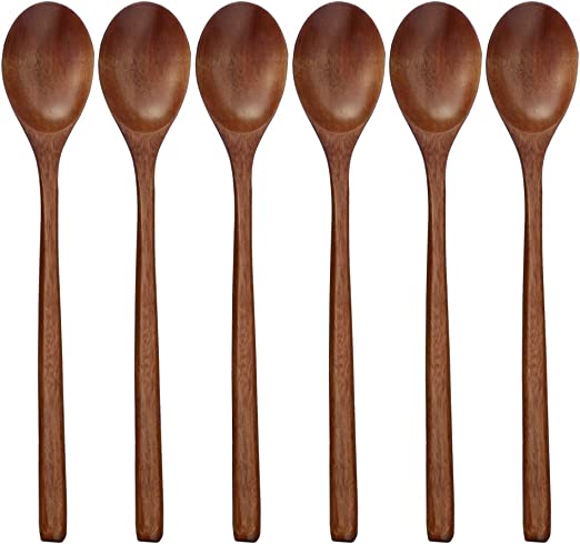 Photo 1 of 6 Pieces 9 Inch Wood Soup Spoons for Eating Mixing Stirring, Long Handle Spoon with Japanese Style Kitchen Utensil
